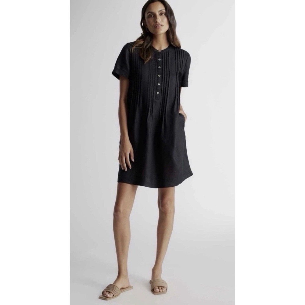 Quince Black 100% European Linen Short Sleeve Pintuck Mini Dress XS